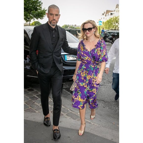 💕SALONI💕 Olivia Floral Printed Silk Midi Dress ~ Violet Sweetpeas US 4 - Picture 4 of 16